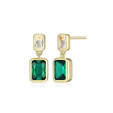 Classic Treasures 18k Gold Over Sterling Silver Lab-Created Emerald & Lab-Created White Sapphire Drop Earrings