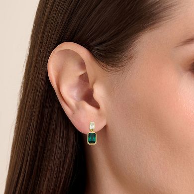 Classic Treasures 18k Gold Over Sterling Silver Lab-Created Emerald & Lab-Created White Sapphire Drop Earrings