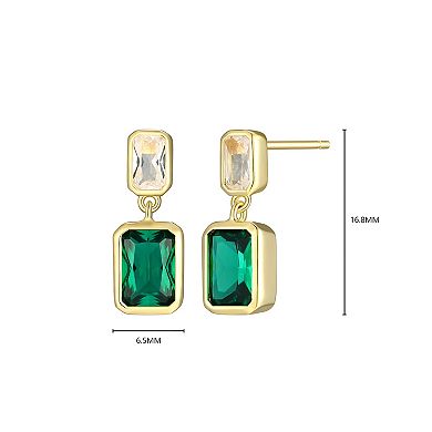 Classic Treasures 18k Gold Over Sterling Silver Lab-Created Emerald & Lab-Created White Sapphire Drop Earrings