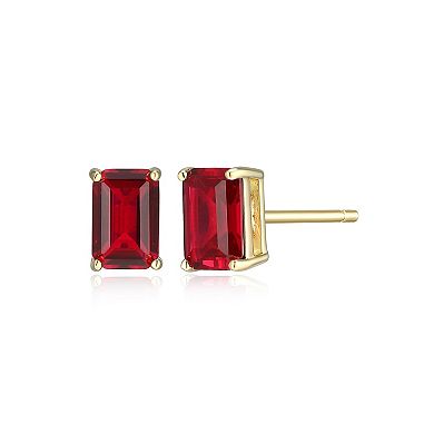 Classic Treasures 18k Gold Over Sterling Silver Lab-Created Gemstone Emerald Cut Stud Earrings