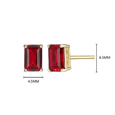 Classic Treasures 18k Gold Over Sterling Silver Lab-Created Gemstone Emerald Cut Stud Earrings