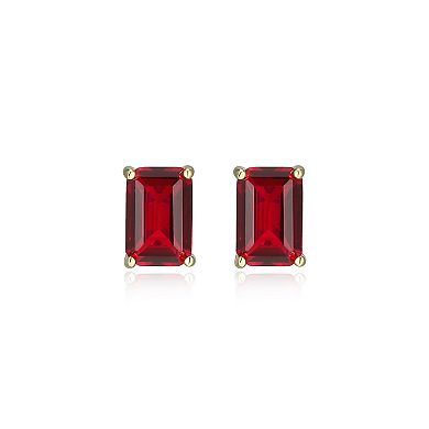 Classic Treasures 18k Gold Over Sterling Silver Lab-Created Gemstone Emerald Cut Stud Earrings