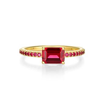 Classic Treasures 18k Gold Over Sterling Silver Emerald Cut Lab-Created Ruby Ring