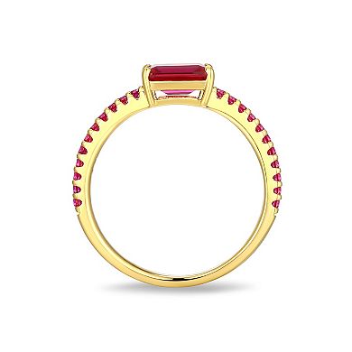 Classic Treasures 18k Gold Over Sterling Silver Emerald Cut Lab-Created Ruby Ring
