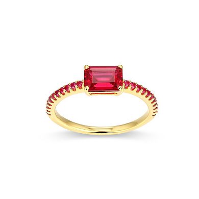 Classic Treasures 18k Gold Over Sterling Silver Emerald Cut Lab-Created Ruby Ring
