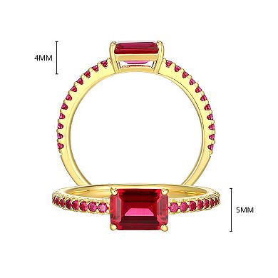 Classic Treasures 18k Gold Over Sterling Silver Emerald Cut Lab-Created Ruby Ring