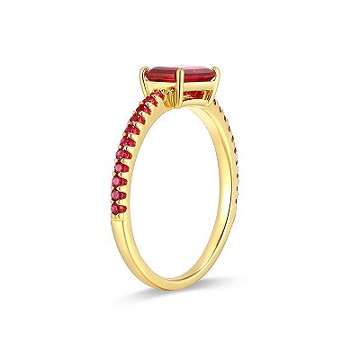 Classic Treasures 18k Gold Over Sterling Silver Emerald Cut Lab-Created Ruby Ring