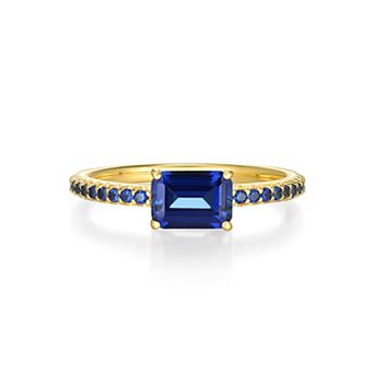 Classic Treasures 18k Gold Over Sterling Silver Emerald Cut Lab-Created Sapphire Ring