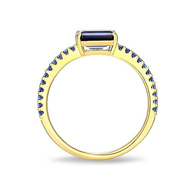 Classic Treasures 18k Gold Over Sterling Silver Emerald Cut Lab-Created Sapphire Ring