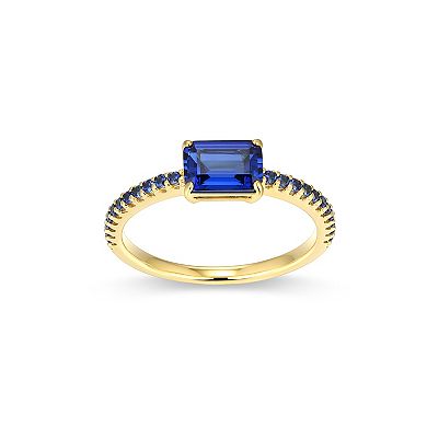Classic Treasures 18k Gold Over Sterling Silver Emerald Cut Lab-Created Sapphire Ring