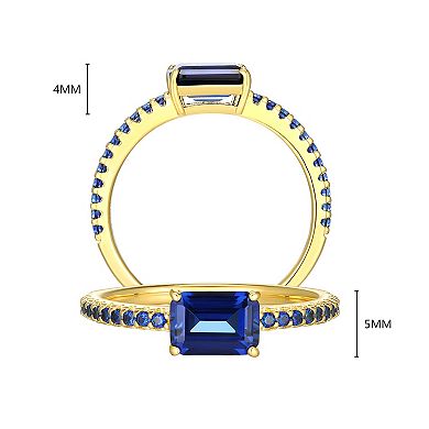 Classic Treasures 18k Gold Over Sterling Silver Emerald Cut Lab-Created Sapphire Ring