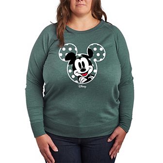 Plus Size Disney's Mickey Mouse Polka Dot Ears French Terry Long Sleeve Tee