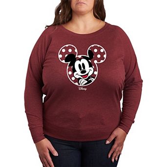 Plus Size Disney's Mickey Mouse Polka Dot Ears French Terry Long Sleeve Tee