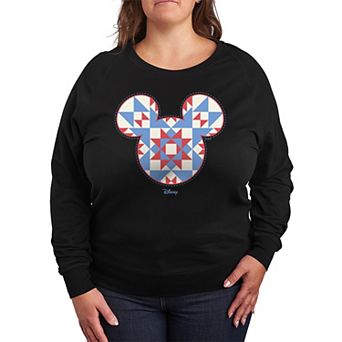 Plus Size Disney's Minnie Mouse Quilt Pattern Ears French Terry Long Sleeve Tee
