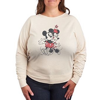Plus Size Disney's Mickey & Minnie Mouse Heart Vintage French Terry Long Sleeve Tee