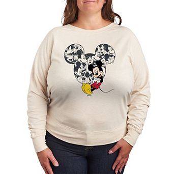 Plus Size Disney's Mickey Mouse Ear Collage French Terry Long Sleeve Tee