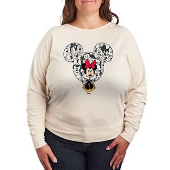 Plus Size Disney's Minnie Mouse Ear Collage French Terry Long Sleeve Tee