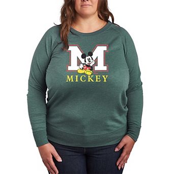 Plus Size Disney's Mickey Mouse Varsity Letter French Terry Long Sleeve Tee