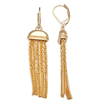 Napier Gold-Tone Lace Fringe Linear Earrings