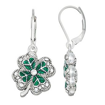 Napier Silver-Tone Lucky Shamrock Drop Earrings
