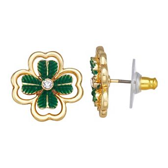 Napier Gold Tone Shamrock Stud Earrings