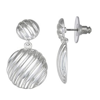 Napier Silver-Tone Texture Round Double Drop Earrings