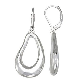 Napier Silver-Tone Hammered Oval Drop Earrings