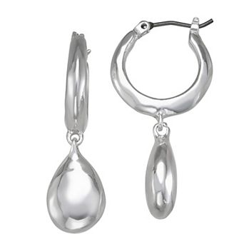 Napier Silver-Tone Hammered Hoop Drop Earrings