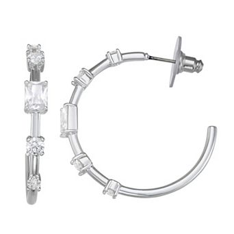 Napier Silver-Tone Cubic Zirconia Social Life C-Hoop Earrings