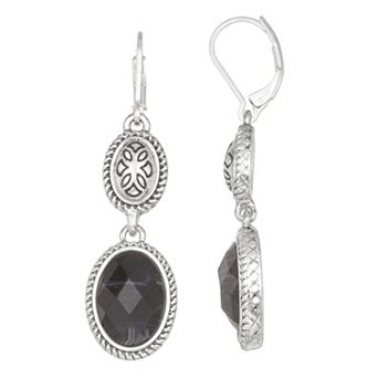 Napier Silver Tone Western Double Drop Leverback Earrings