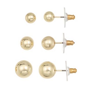 Napier Gold Tone 3-Pair Ball Trio Earring Set