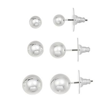 Napier Silver Tone 3-Pair Ball Trio Earring Set