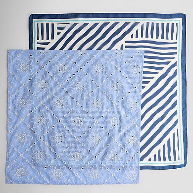 Nine West Printed & Embroidered Satin Square Scarf 2-pk.