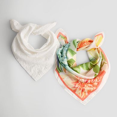 Nine West Printed & Embroidered Satin Square Scarf 2-pk.