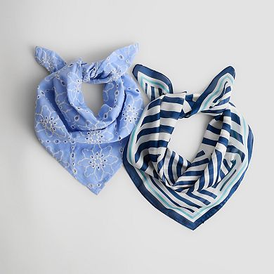 Nine West Printed & Embroidered Satin Square Scarf 2-pk.