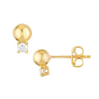 Color Romance 14k Gold 1/8 Carat T.W. Diamond & Ball Stud Earrings