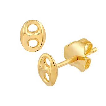 Color Romance 14k Gold Puffed Mariner Link Stud Earrings
