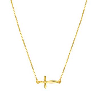 Color Romance 14k Gold Adjustable Sideways Bubble Cross Necklace