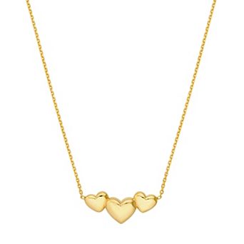 Color Romance 14k Gold Adjustable Triple Heart Pendant Necklace