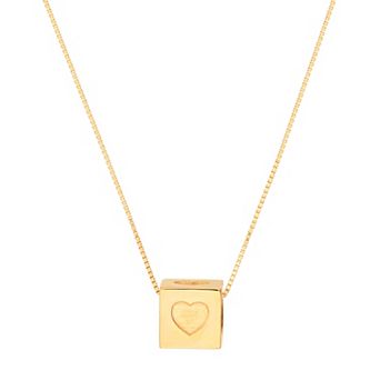 Color Romance 14k Gold Heart Cube Charm Pendant Necklace
