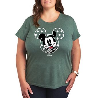 Plus Size Disney's Mickey Mouse Polka Dot Ears French Terry Long Sleeve Tee