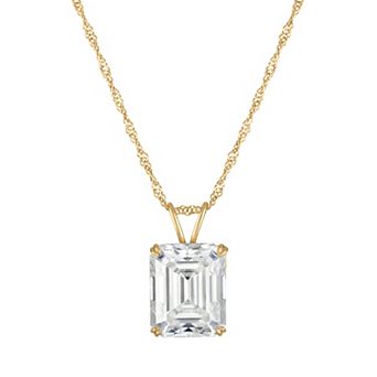White Lotus 14k Gold 3.5 Carat T.W. Lab-Created Moissanite Emerald-Cut Pendant Necklace