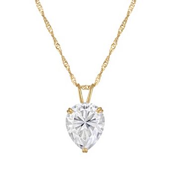 White Lotus 14k Gold 2.5 Carat T.W. Lab-Created Pear-Cut Moissanite Pendant Necklace