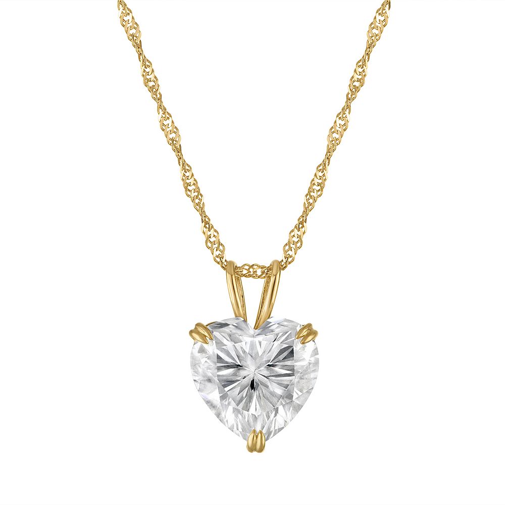 White Lotus 14k Gold 2.5 Carat Lab-Created Moissanite Heart Pendant Necklace