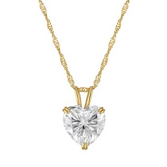 White Lotus 14k Gold Lab-Created Moissanite Heart Pendant Necklace