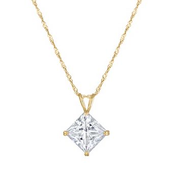 White Lotus 14k Gold 2.5 Carat T.W. Lab-Created Princess-Cut Moissanite Pendant Necklace