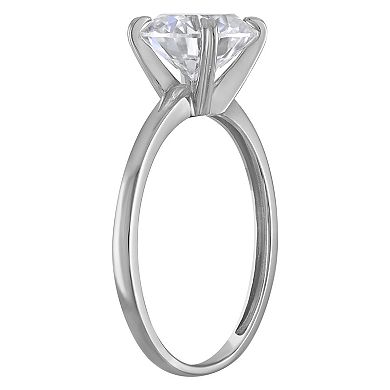 White Lotus 14k White Gold 2 Carat T.W. Lab-Created Round Moissanite Solitaire Ring