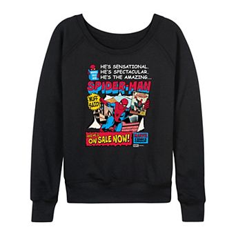 Women's Marvel Spider-Man Retro Comic Book Cover French Terry Long Sleeve Tee