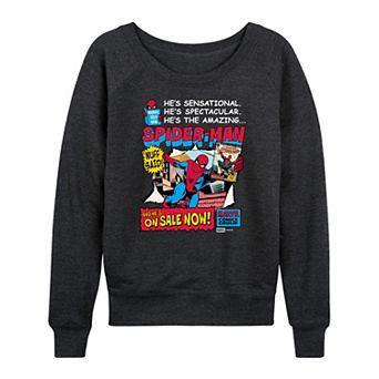Women's Marvel Spider-Man Retro Comic Book Cover French Terry Long Sleeve Tee
