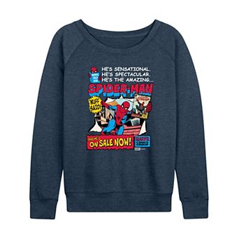 Women's Marvel Spider-Man Retro Comic Book Cover French Terry Long Sleeve Tee